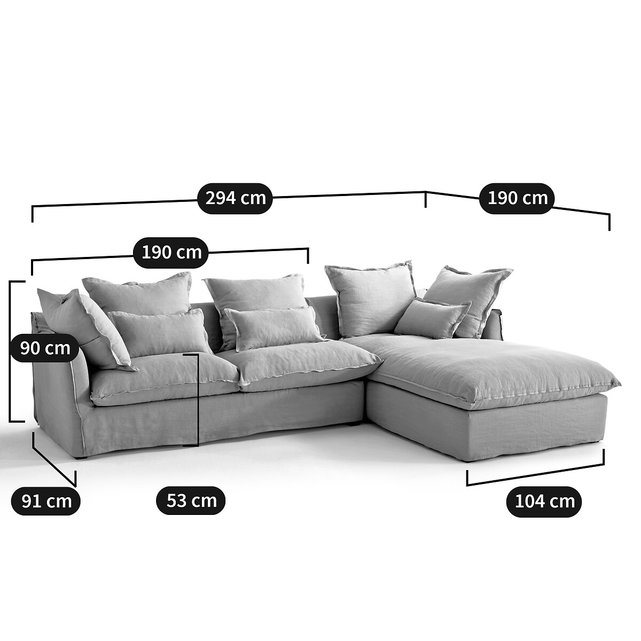 Γωνιακός καναπές-κρεβάτι από γκοφρέ λινό ύφασμα με τεχνολογία Bultex, Odna