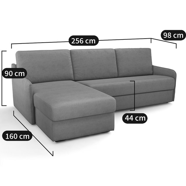 Γωνιακός καναπές-κρεβάτι από βελούδο με στρώμα τεχνολογίας Bultex, Nano