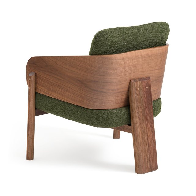 Πολυθρόνα από ξύλο καρυδιάς και μπουκλέ ταπετσαρία, Marais, σχεδίασης E. Gallina