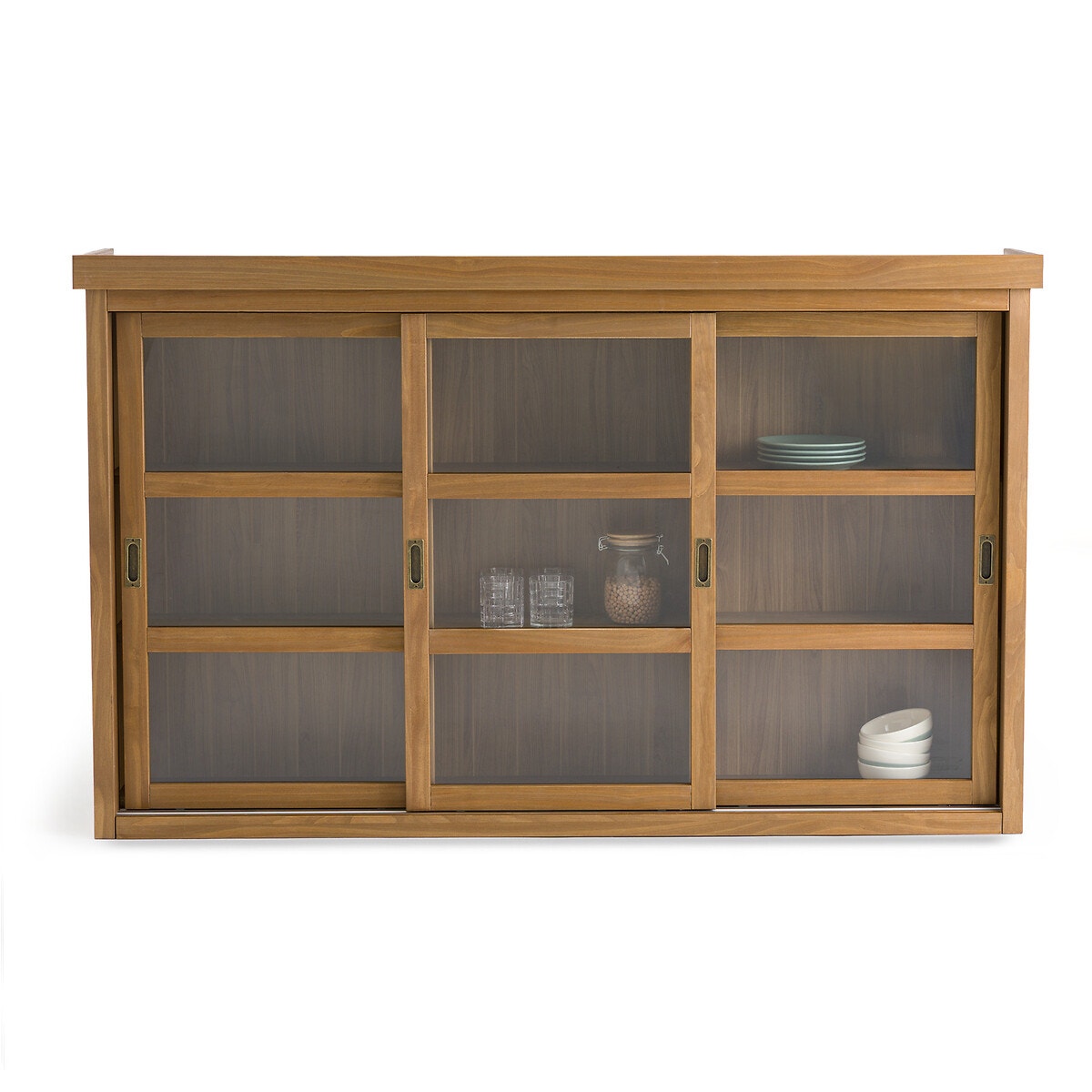 LUNJA Triple Highboard in Solid Pine & Glass