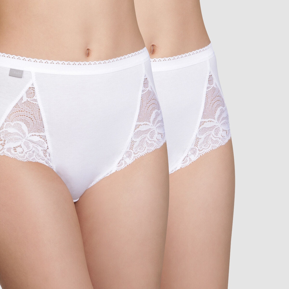 Pack of Two Cotton and Lace Midi Briefs