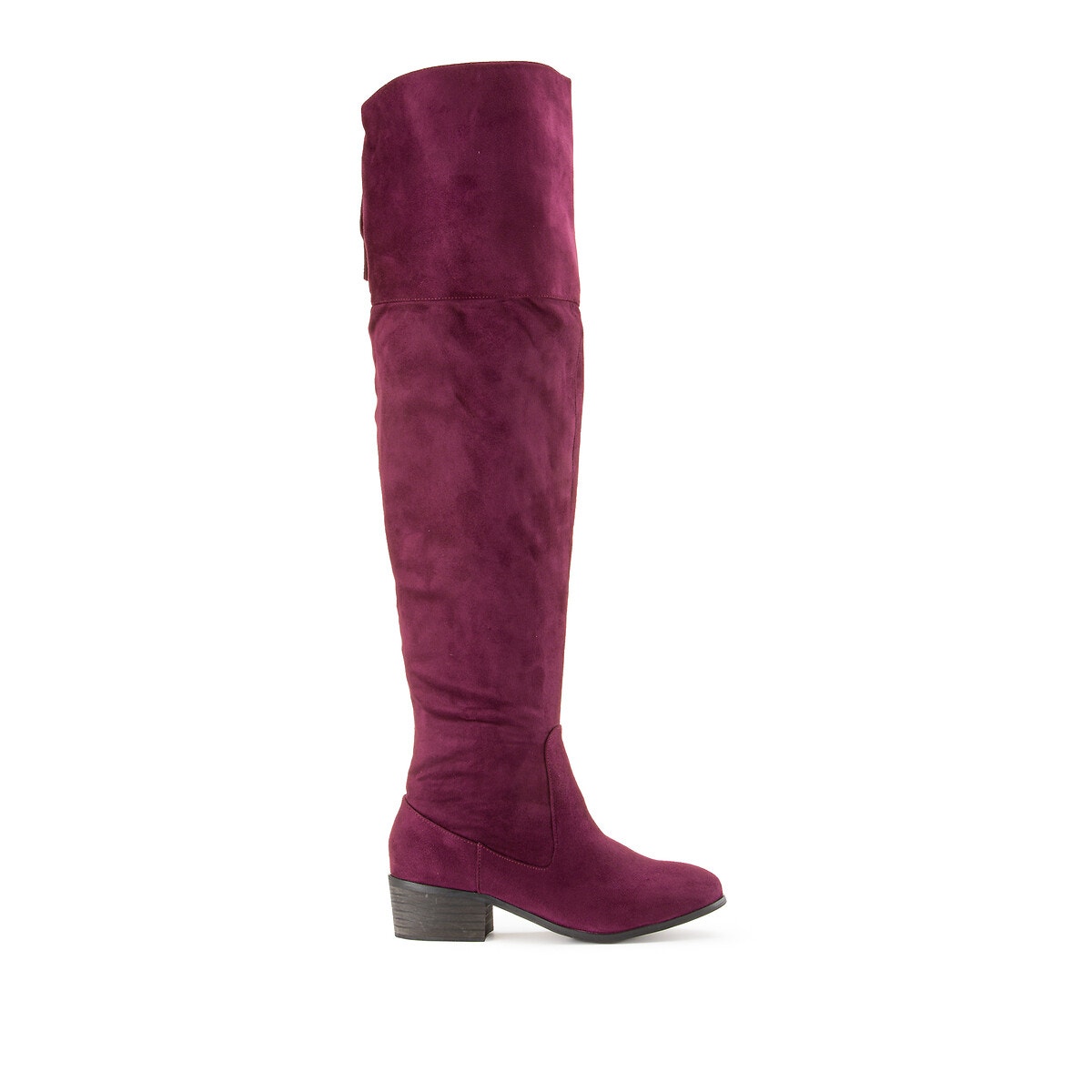 Wide Fit Thigh-High Boots in Faux Suede with Block Heel