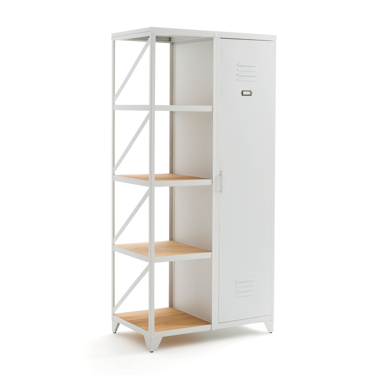 HIBA Metal and Pine Single-Door Cabinet and Shelving Unit