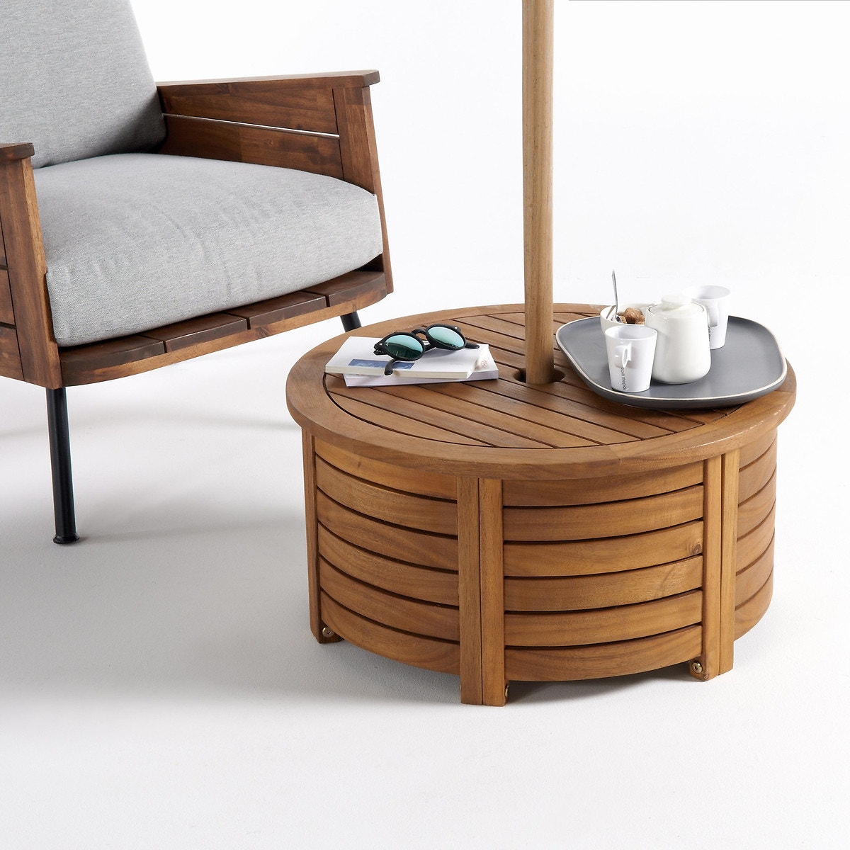 Κυκλικό έπιπλο κάλυψης βάσης ομπρέλας από βερνικωμένο ξύλο ακακίας FSC®* Μ60xΠ60xΥ30cm