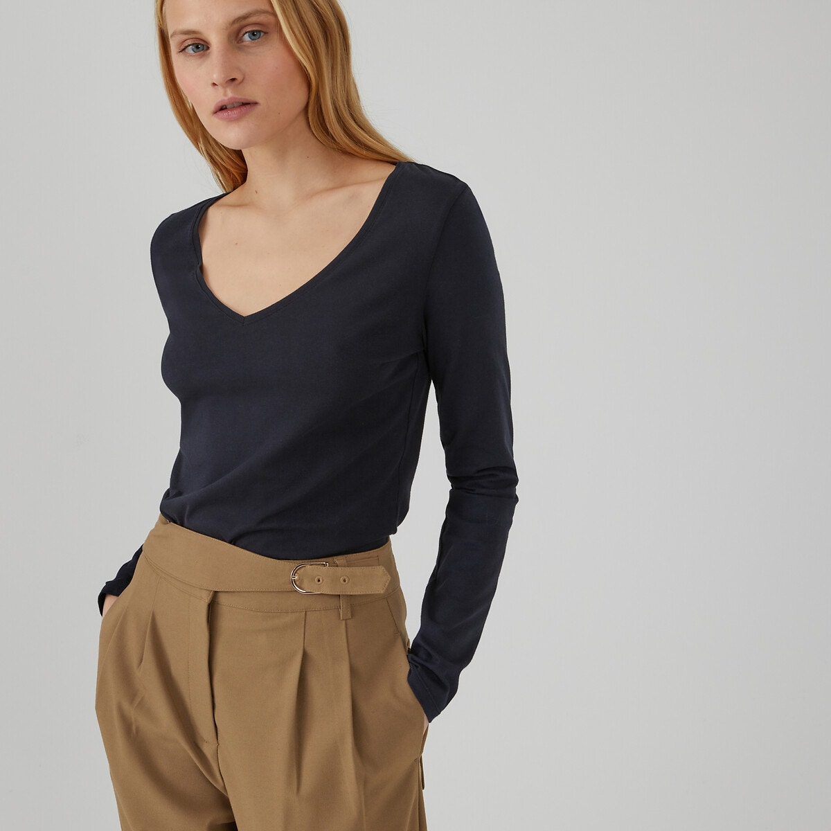 La Redoute Collections Μπλούζα με V από οργανικό βαμβάκι