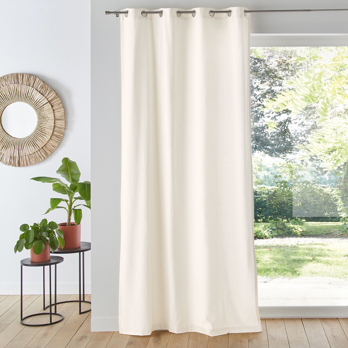 Μονόχρωμη βαμβακερή κουρτίνα με ψαθωτή ύφανση 180x140 cm