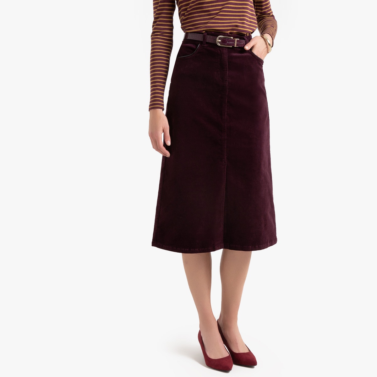 Straight Cut Corduroy Midi Skirt