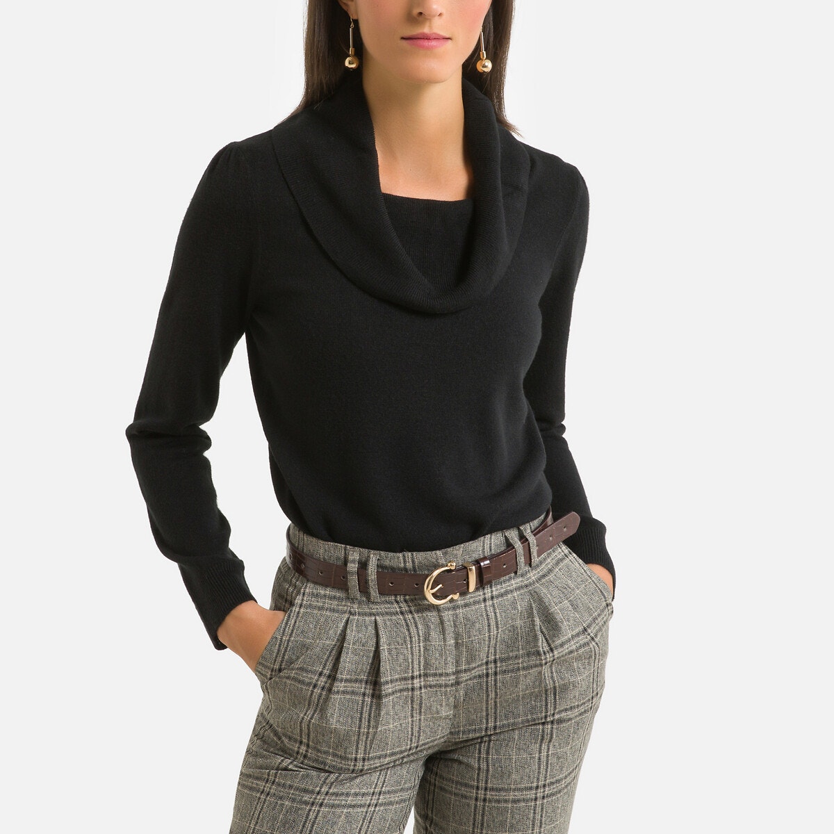 Πλεκτό με γυριστό γιακά και μακριά μανίκια