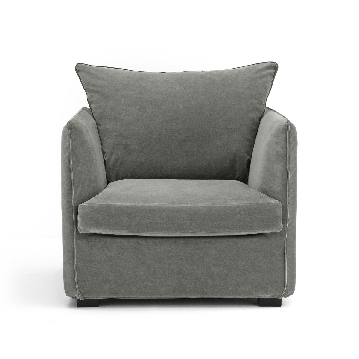 Πολυθρόνα από βελούδο stonewashed Μ95xΠ90xΥ82cm