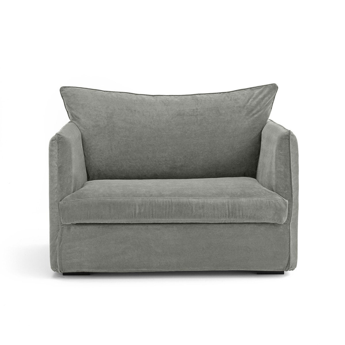 Πολυθρόνα XL από βελούδο stonewashed Μ95xΠ122xΥ82cm