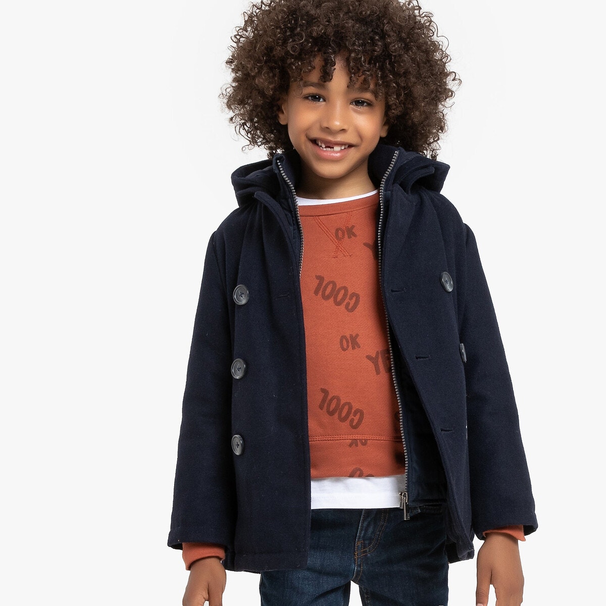 Μάλλινο μπουφάν με κουκούλα και μελανζέ όψη, 3-12 ετών ΠΑΙΔΙ | Πανωφόρια | Παλτό