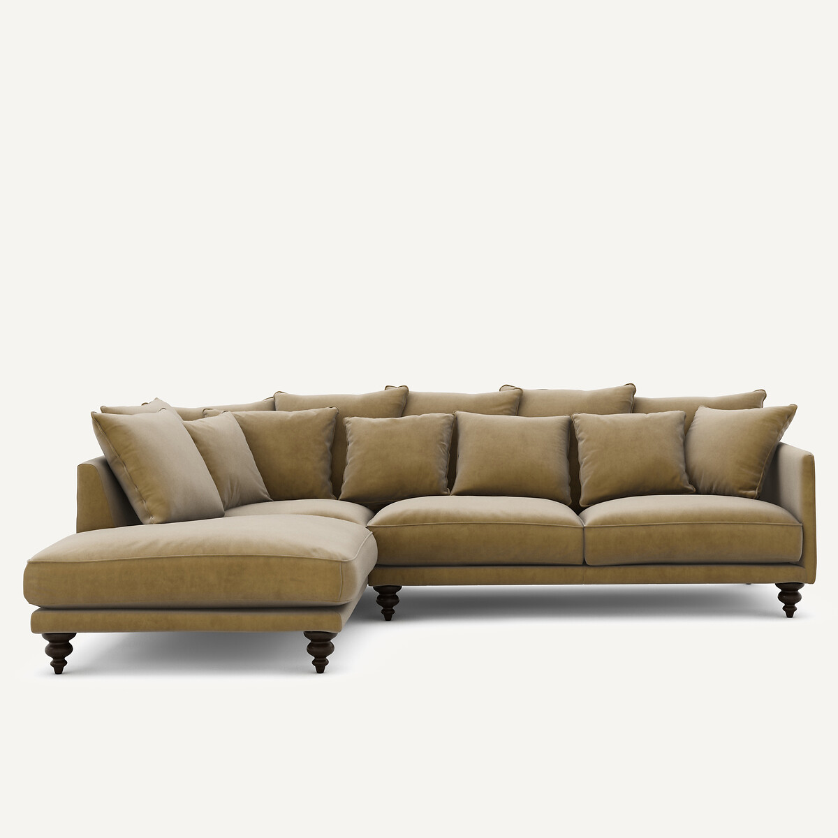 Γωνιακός καναπές από βελούδο Μ206xΠ279xΥ93cm