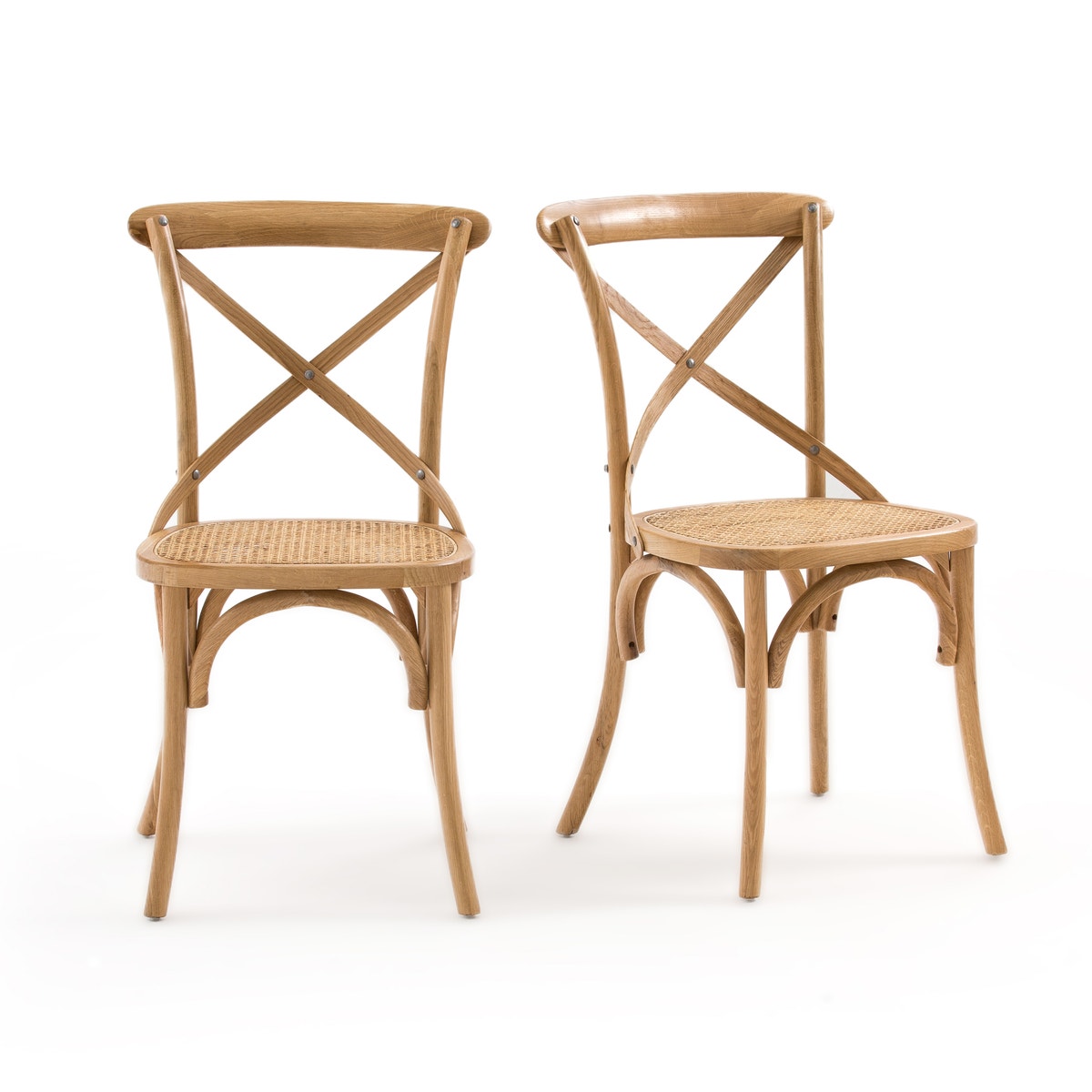 Σετ 2 καρέκλες από ξύλο δρυ και ψάθα, Cedak