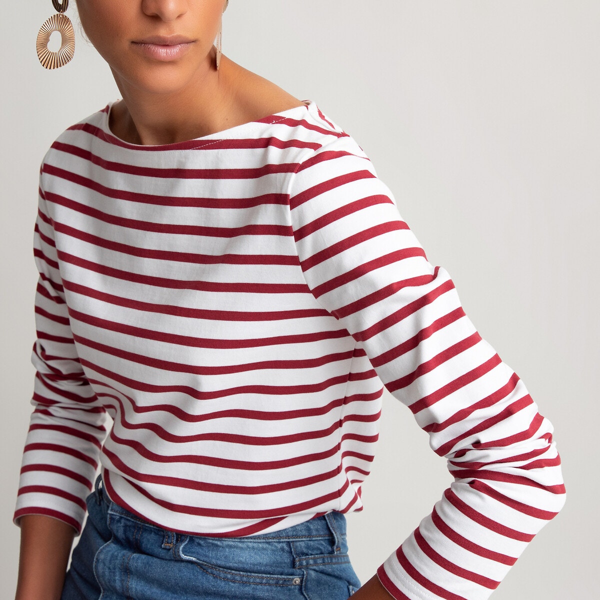 Μακρυμάνικη ριγέ μπλούζα με λαιμόκοψη χαμόγελο 2558541 La Redoute