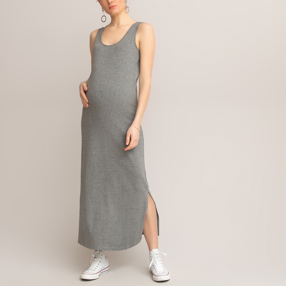 Maternity Sleeveless Maxi Tank Dress in Cotton