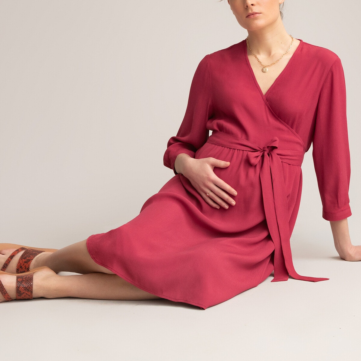 Maternity Wrapover Dress with Long Sleeves