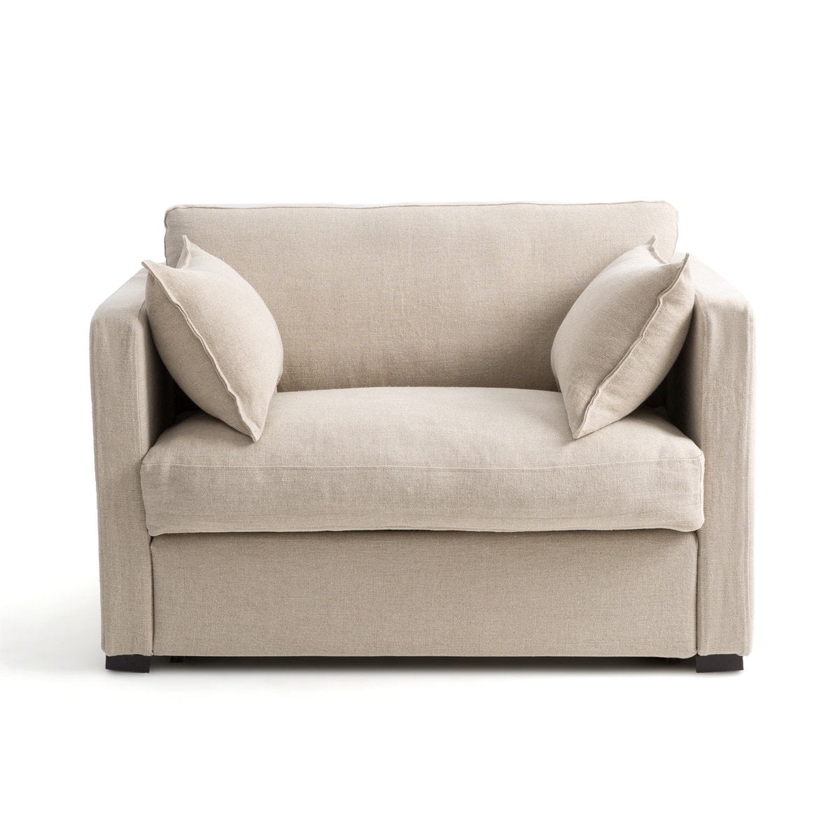 2θέσιος πτυσσόμενος καναπές από χοντρό λινό ύφασμα stonewashed Μ98xΠ127xΥ87cm