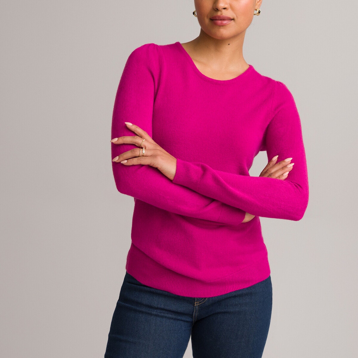 Fine Knit Jumper Sweater with Crew Neck