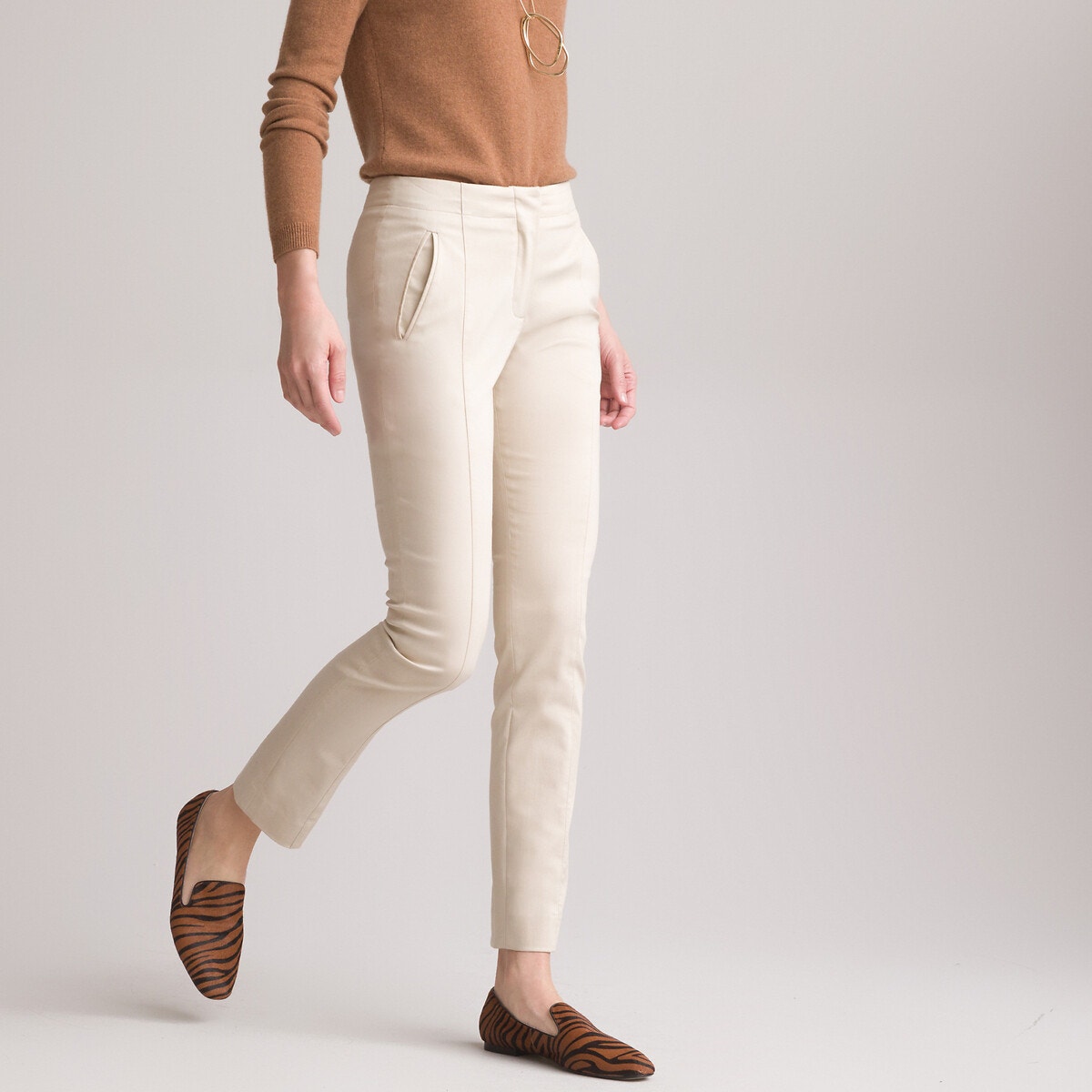Stretch Straight Trousers in Cotton Mix, Length 30.5
