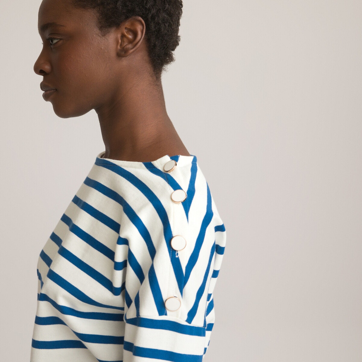 Breton Striped Cotton T-Shirt with Crew Neck