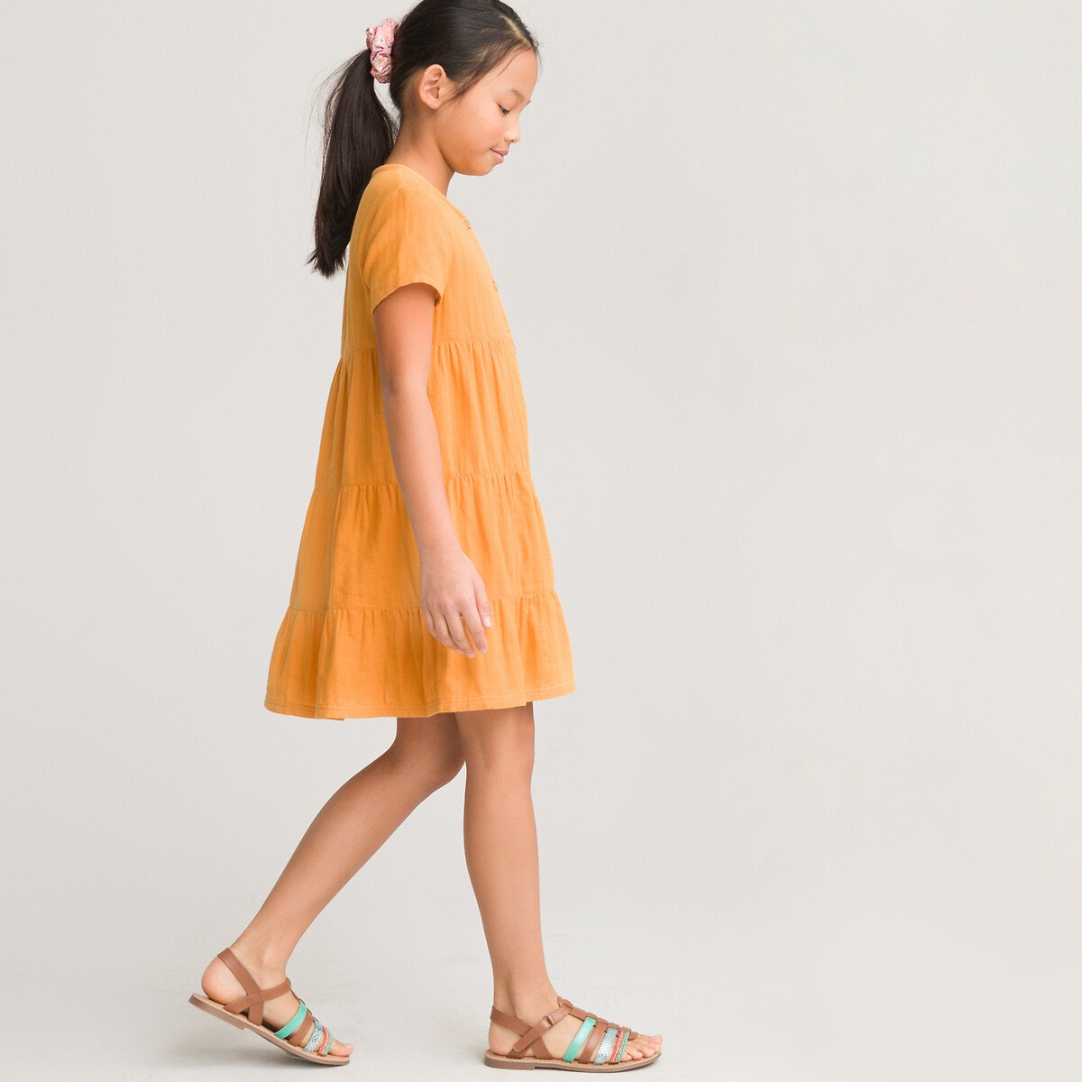 Κοντομάνικο φόρεμα από βαμβακερή γάζα, 3-12 ετών