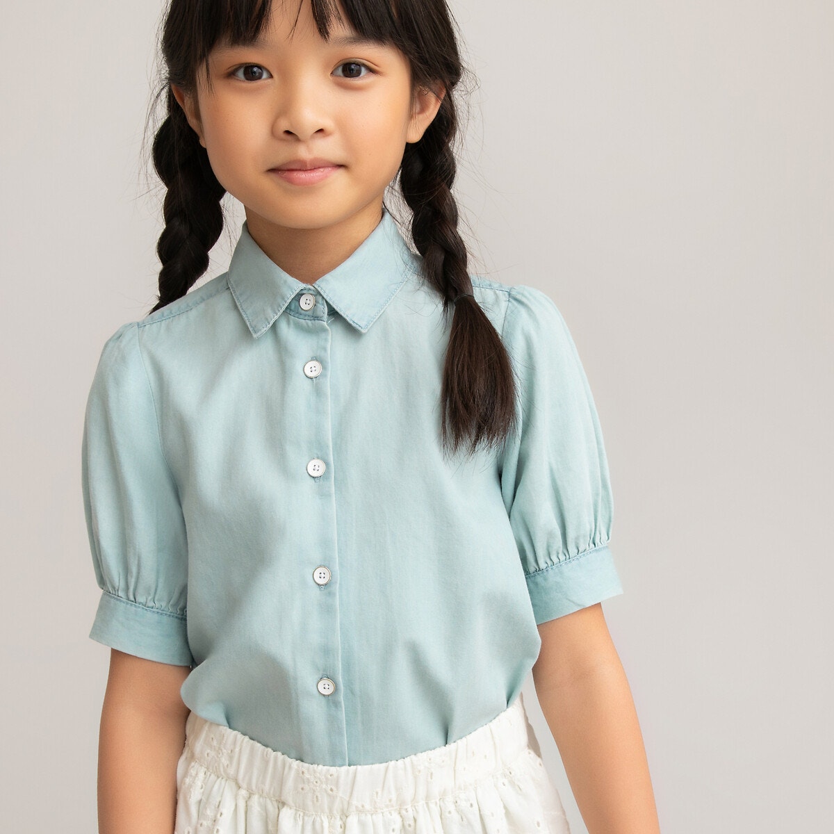 ΠΑΙΔΙ | Μπλούζες & Πουκάμισα | Τοπ Κοντομάνικη μπλούζα από ελαφρύ ντένιμ, 3-12 ετών