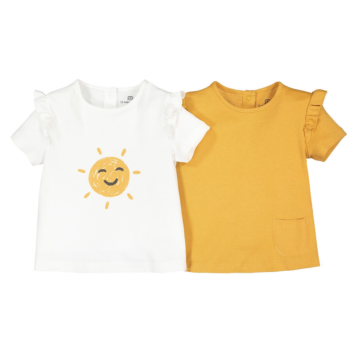 ΠΑΙΔΙ | Βρεφικά | Μπλούζες & Πουκάμισα | T-shirts Σετ 2 κοντομάνικες μπλούζες από βιολογικό με βολάν, 1 μηνός - 2 ετών