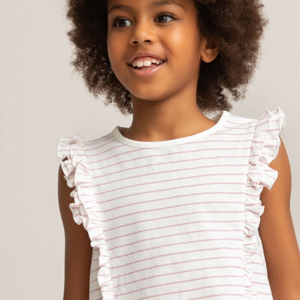 ΠΑΙΔΙ | Μπλούζες & Πουκάμισα | T-shirts Κοντή ριγέ μπλούζα με βολάν από βιολογικό βαμβάκι, 3-12 ετών