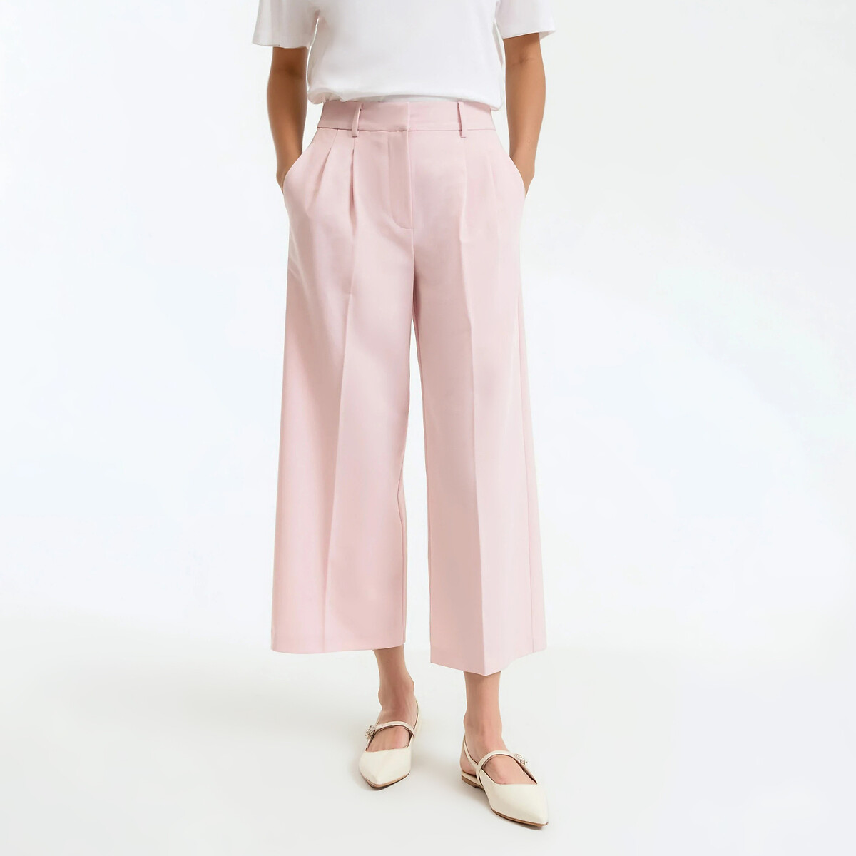 La Redoute Collections Φαρδύ παντελόνι κάπρι με πένσες