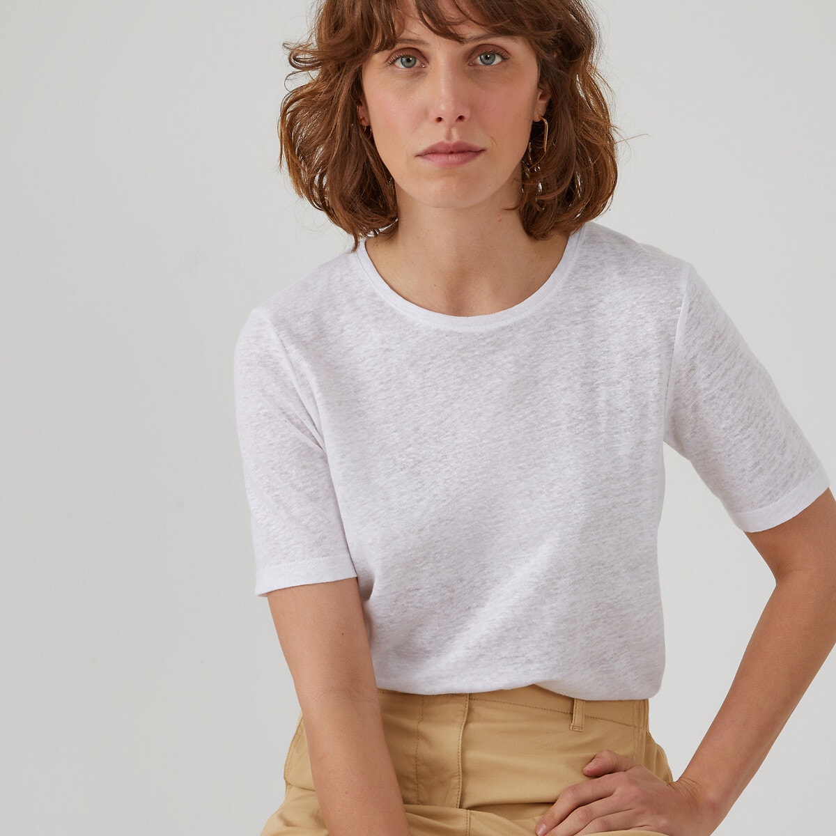 ΓΥΝΑΙΚΑ | Μπλούζες & Πουκάμισα | T-shirts Κοντομάνικη λινή μπλούζα με στρογγυλή λαιμόκοψη