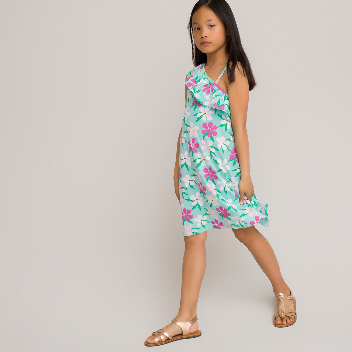 ΠΑΙΔΙ | Φορέματα | Αμάνικα Εμπριμέ έξωμο φόρεμα με βολάν από οργανικό βαμβάκι, 3-12 ετών