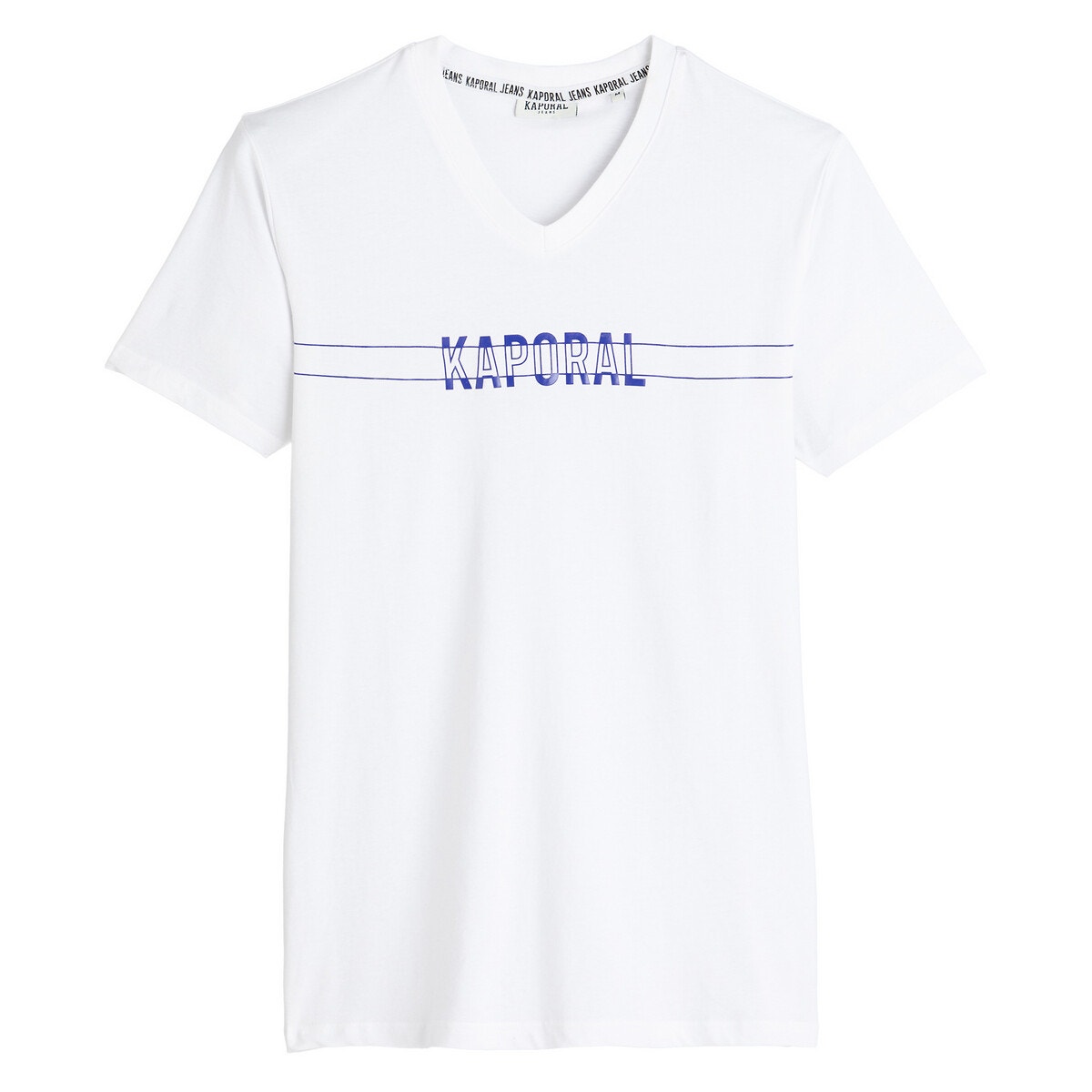 Cotton V-Neck T-Shirt with Logo Print and Short Sleeves
