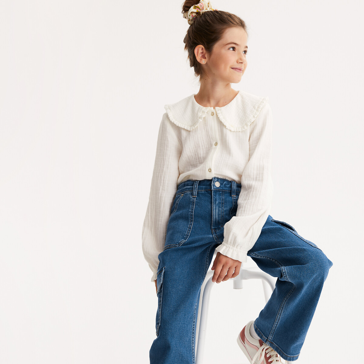 La Redoute Collections Μπλούζα με στρογγυλό γιακά από βαμβακερή γάζα