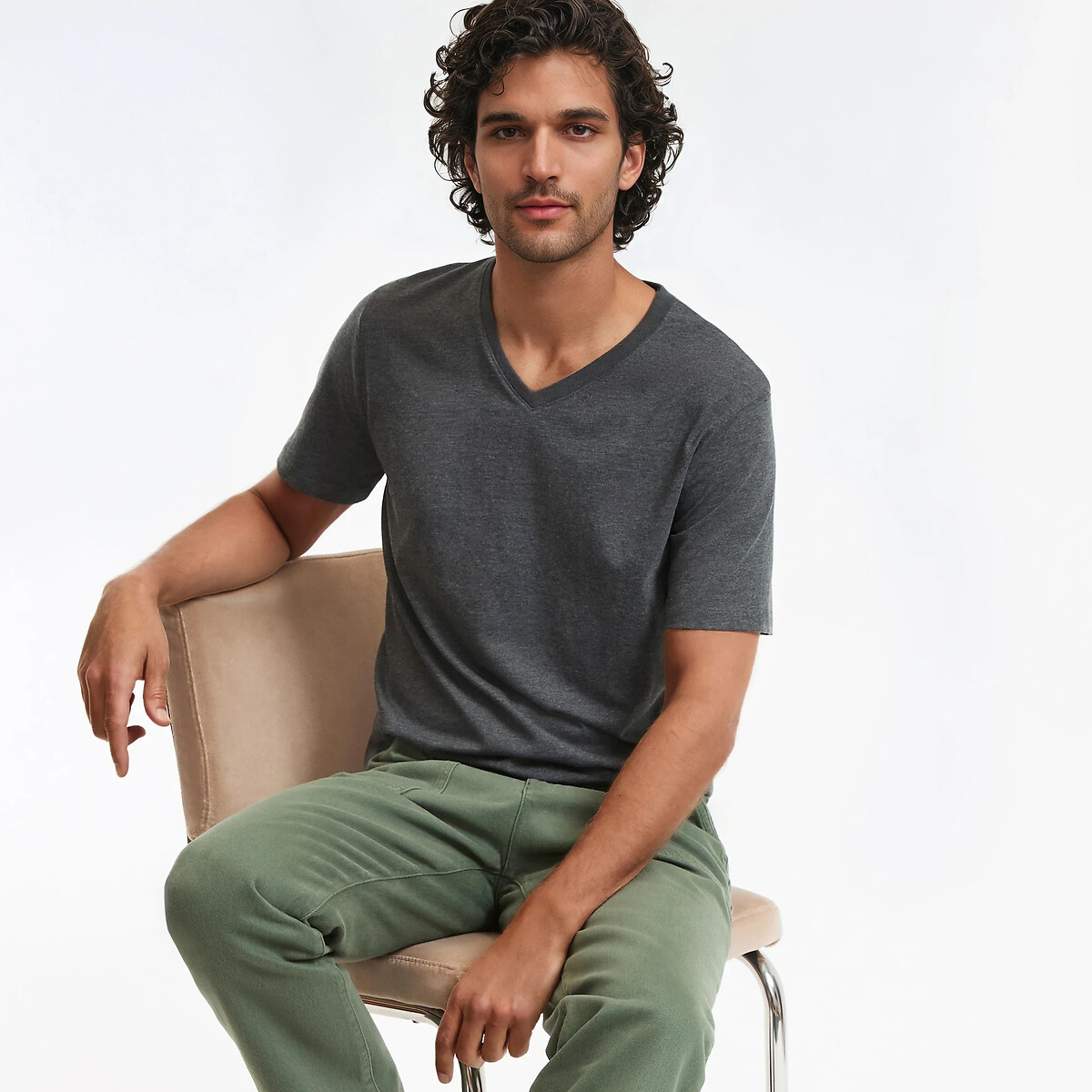 La Redoute Collections Κοντομάνικη μπλούζα με V από οργανικό βαμβάκι