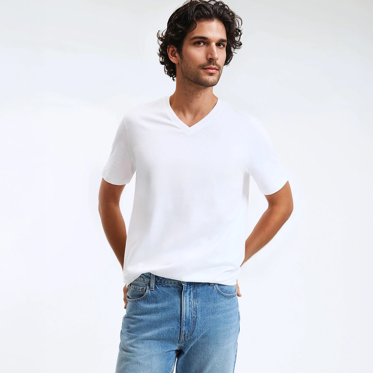 La Redoute Collections Κοντομάνικη μπλούζα με V από οργανικό βαμβάκι