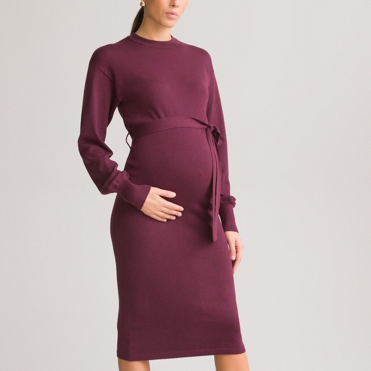 Μακρυμάνικο φόρεμα εγκυμοσύνης με πλεκτή ύφανση