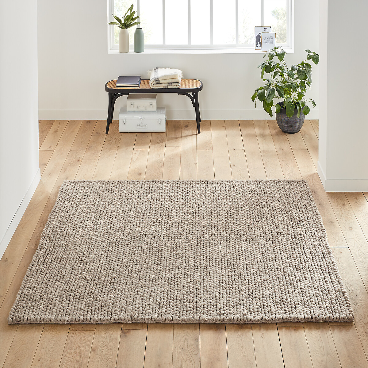 La Redoute Interieurs Τετράγωνο μάλλινο χαλί με εφέ πλέξης 200x200 cm Μ200xΠ200cm