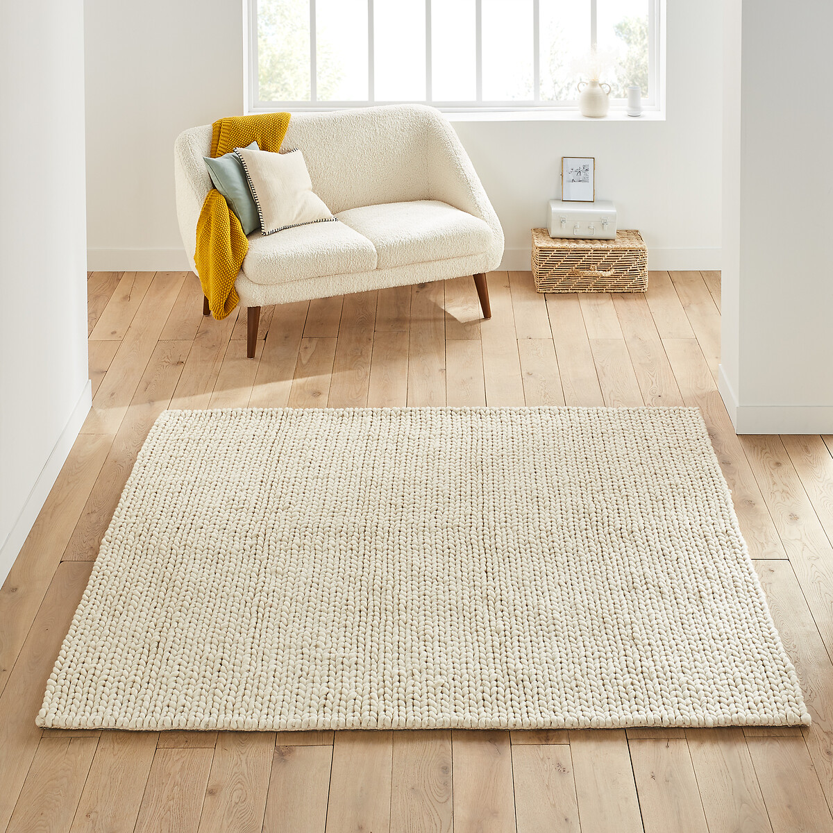 La Redoute Interieurs Τετράγωνο μάλλινο χαλί με εφέ πλέξης 200x200 cm Μ200xΠ200cm