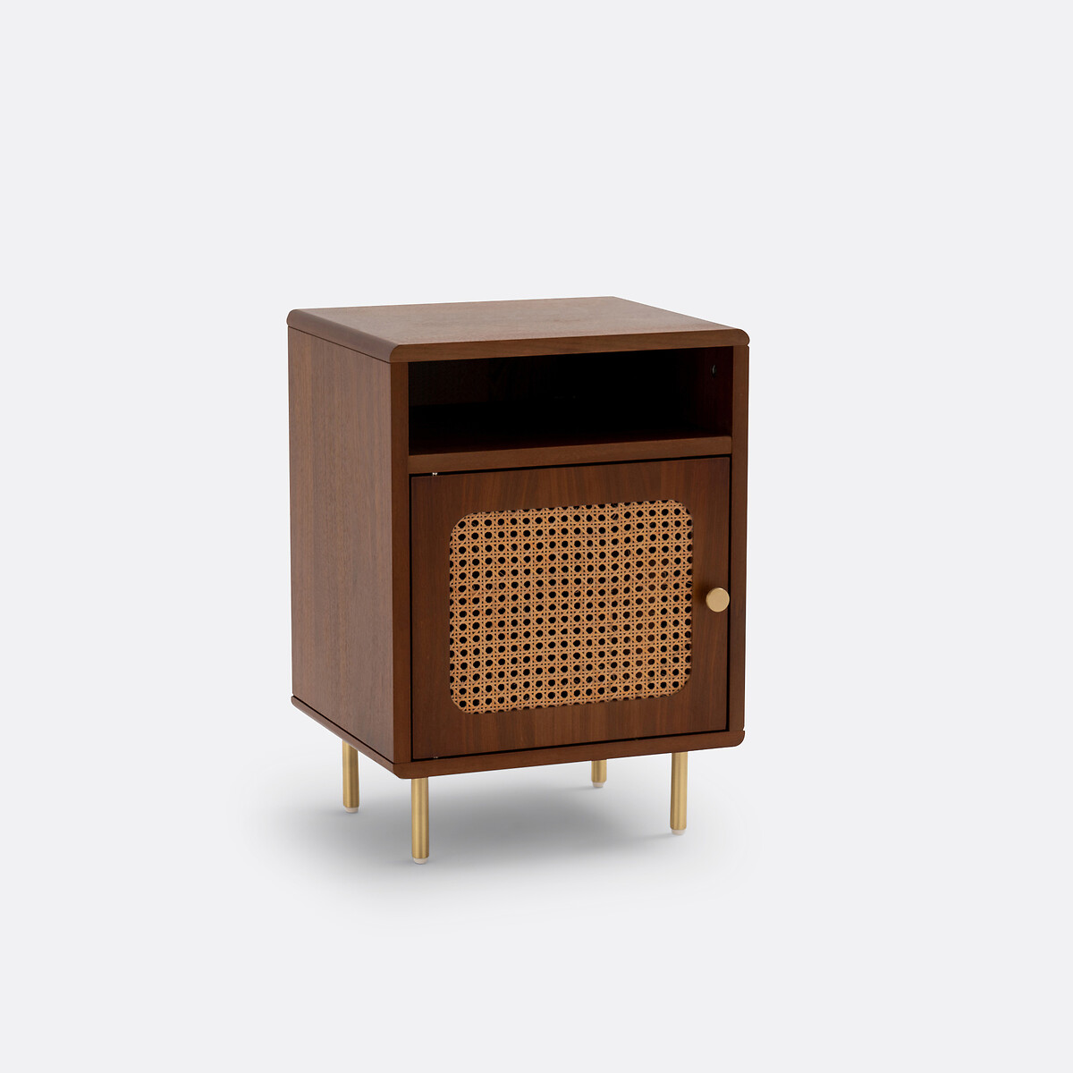 Κομοδίνο από ξύλο καρυδιάς με 1 πόρτα από ψάθα Μ34xΠ40xΥ55cm