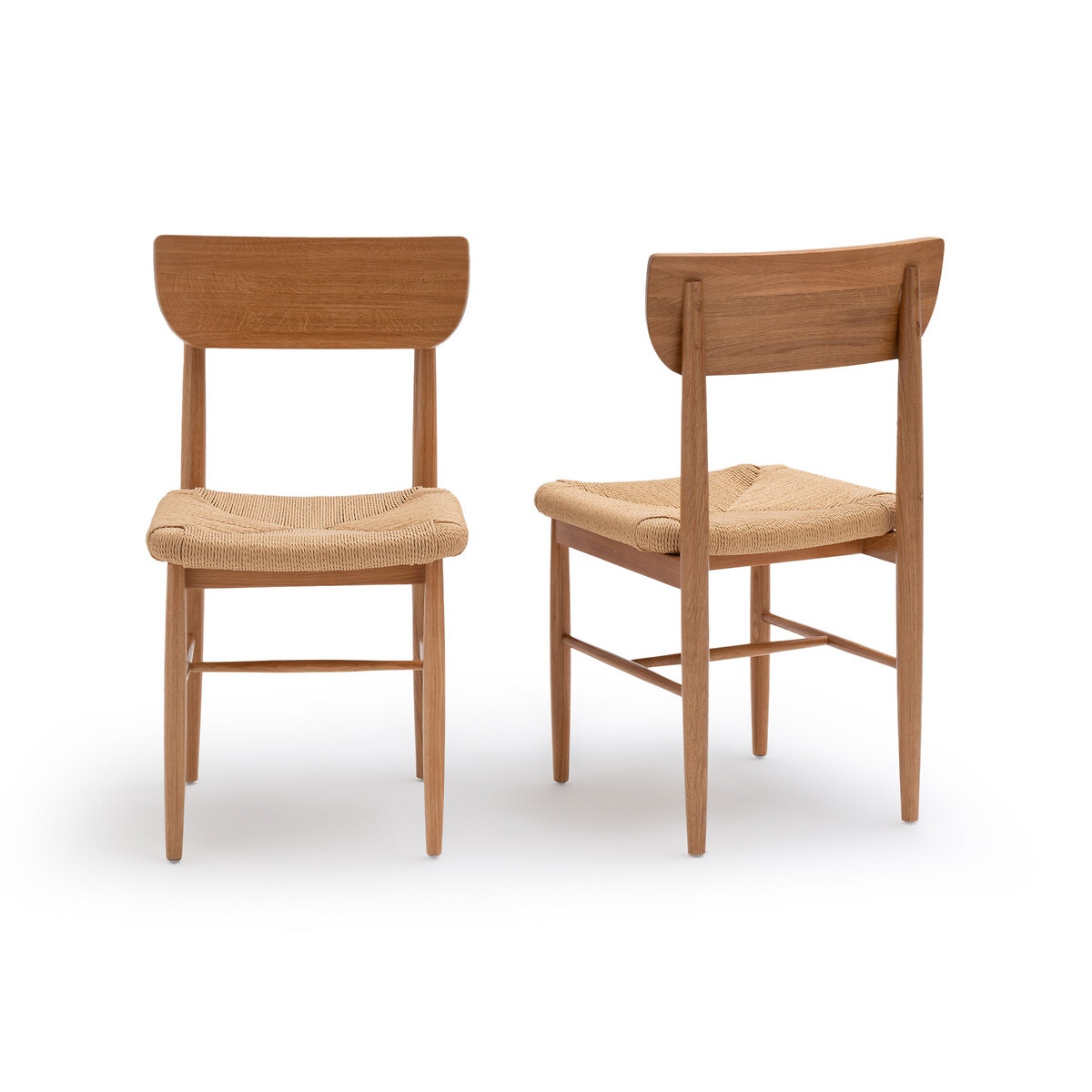 Σετ 2 καρέκλες από μασίφ ξύλο δρυ και πλεγμένο σχοινί, Andre