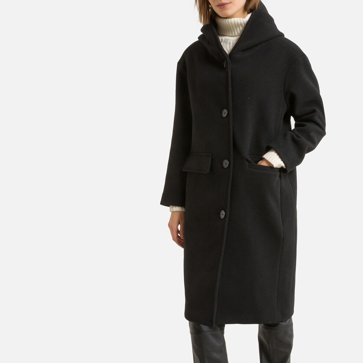 Μακρύ παλτό με κουκούλα και κουμπιά