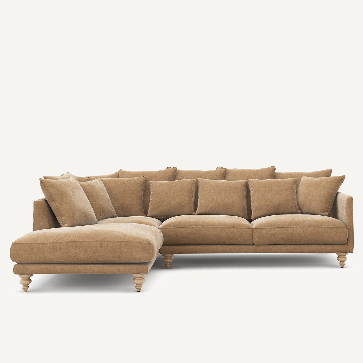 Γωνιακός καναπές από βελούδο stonewashed Μ206xΠ279xΥ93cm