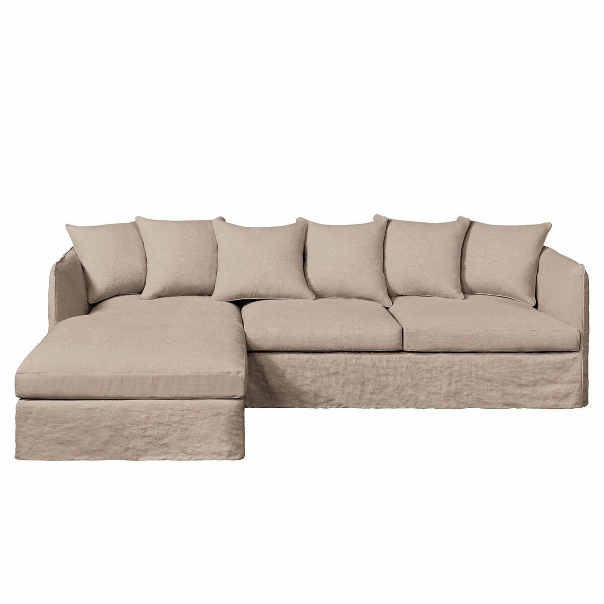 Γωνιακός καναπές από λινό γκοφρέ ύφασμα Μ175xΠ260xΥ82cm