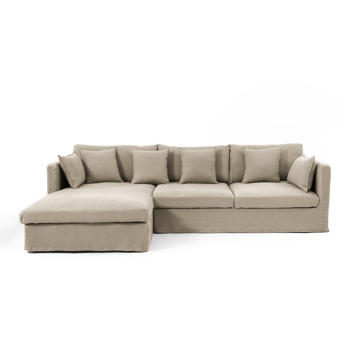 Καναπές σταθερής γωνίας από λινό γκοφρέ ύφασμα Μ180xΠ290xΥ85cm