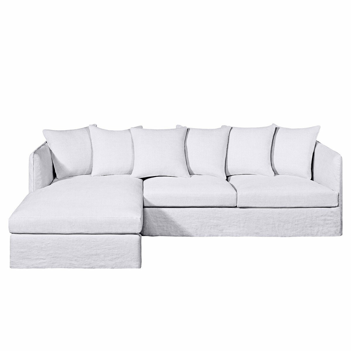 Γωνιακός καναπές από χοντρό λινό ύφασμα stonewashed Μ175xΠ260xΥ82cm