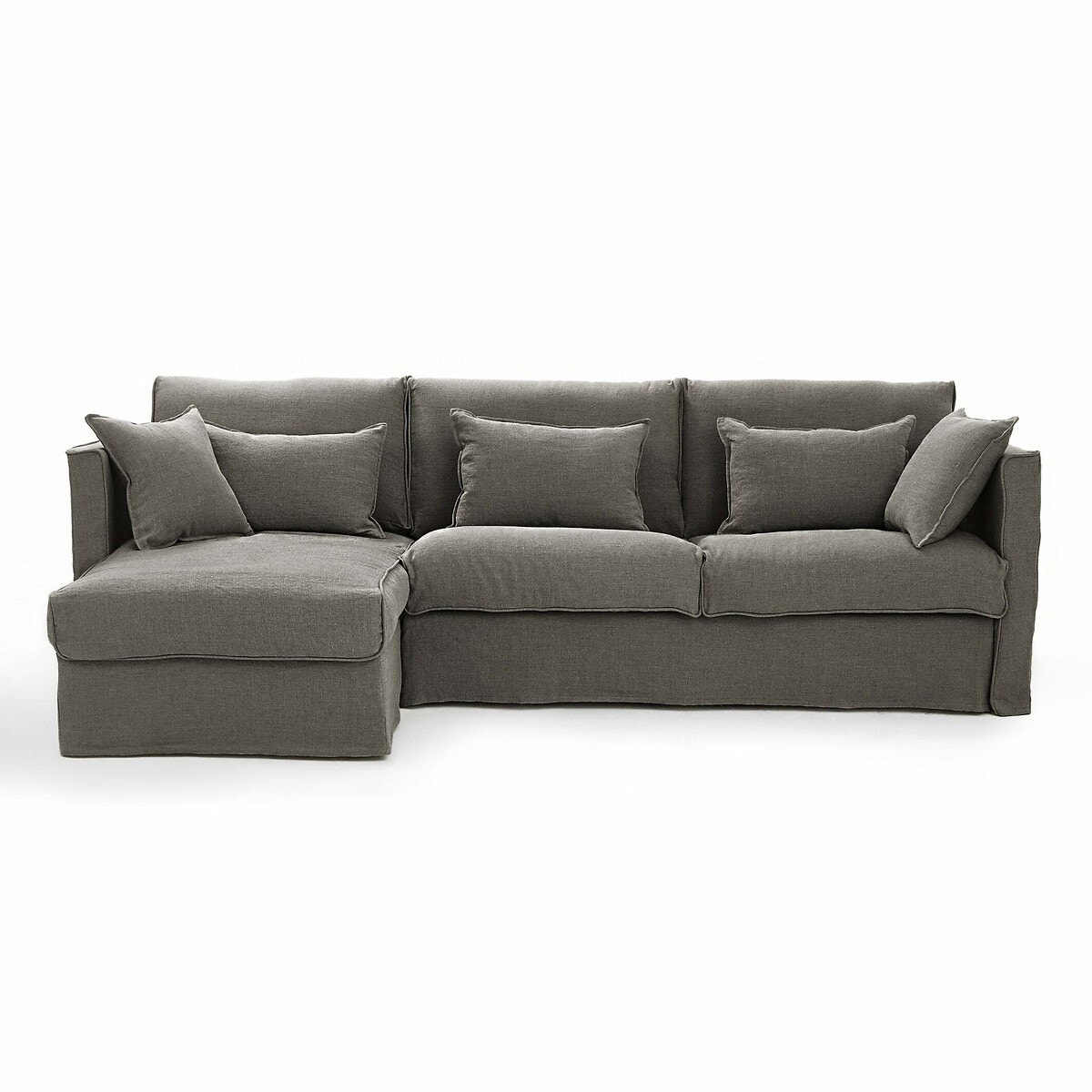 Γωνιακός καναπές από χοντρό λινό ύφασμα stonewashed Μ165xΠ278xΥ87cm