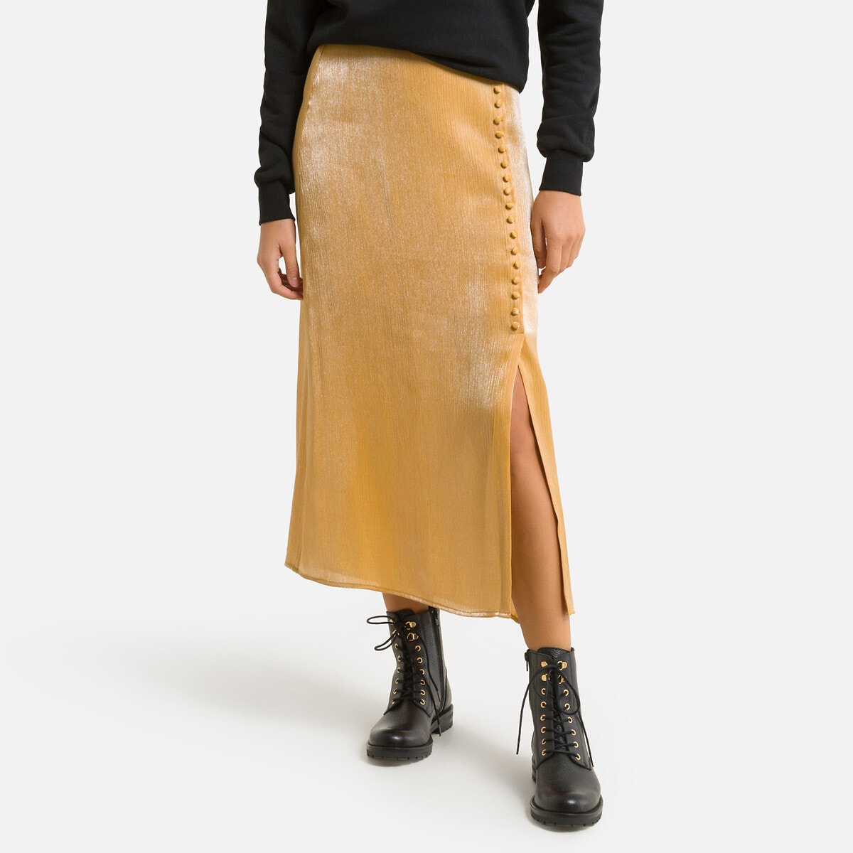 Μίντι ψηλόμεση φούστα με ιριδίζουσες λεπτομέρειες