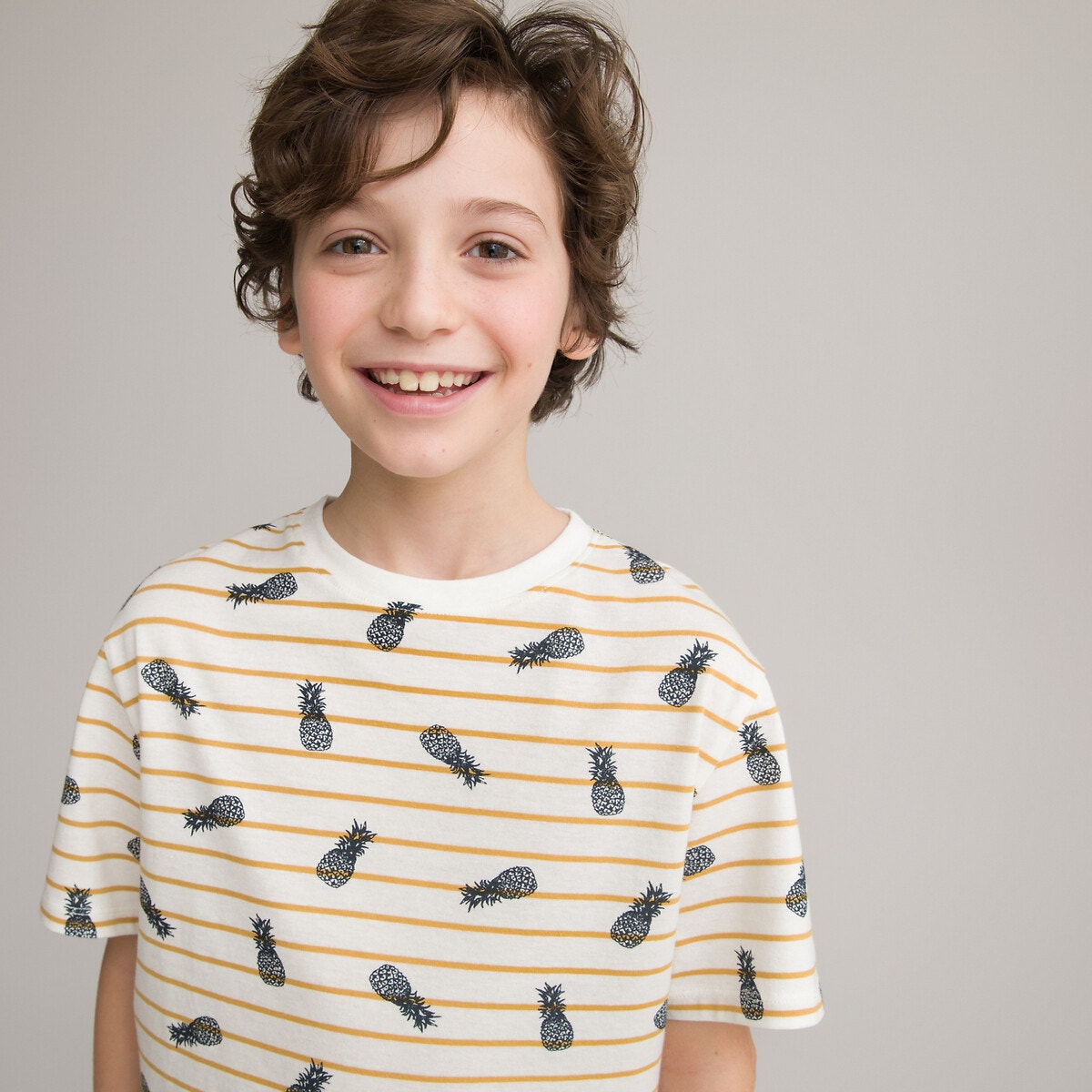 Ριγέ T-shirt με μοτίβο ανανάδες από οργανικό βαμβάκι, 3-12 ετών