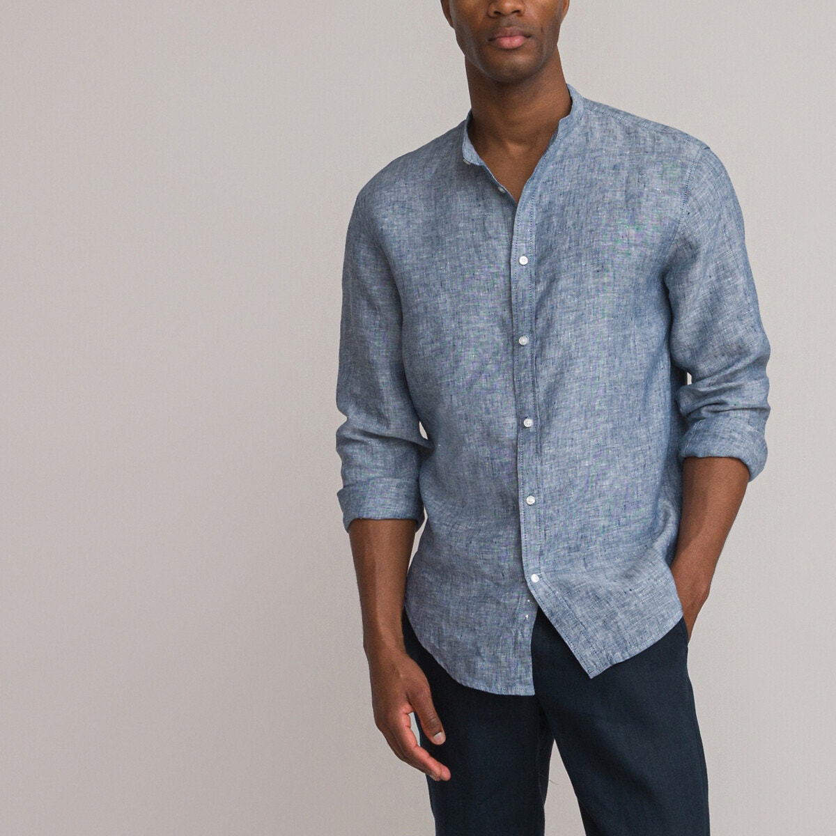 Μακρυμάνικο λινό πουκάμισο με μάο γιακά