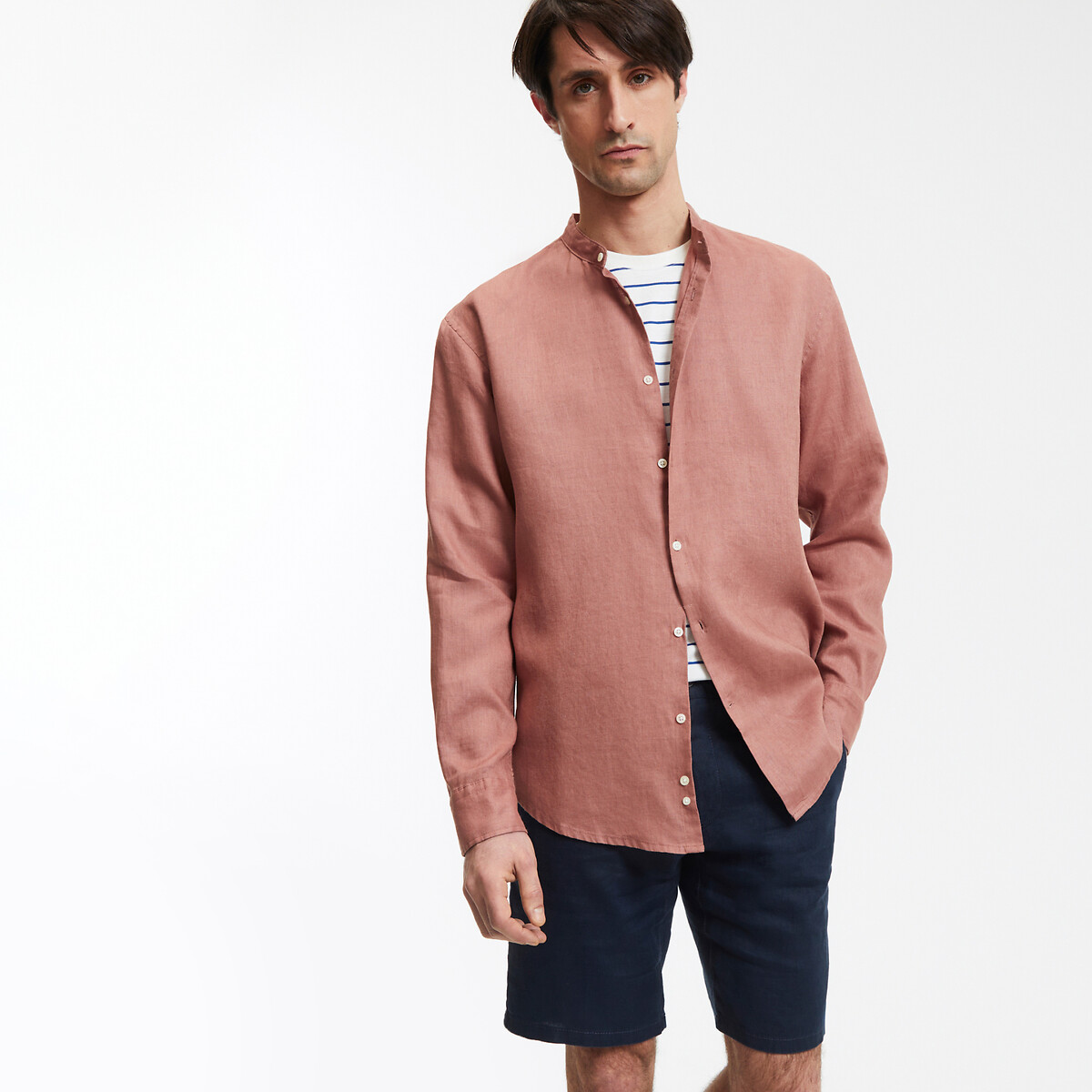 La Redoute Collections Μακρυμάνικο λινό πουκάμισο με μάο γιακά